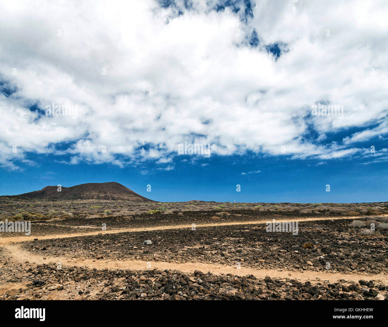 Vulcanica arido paesaggio secco vicino a el medano in interni isola di Tenerife Spagna Foto Stock