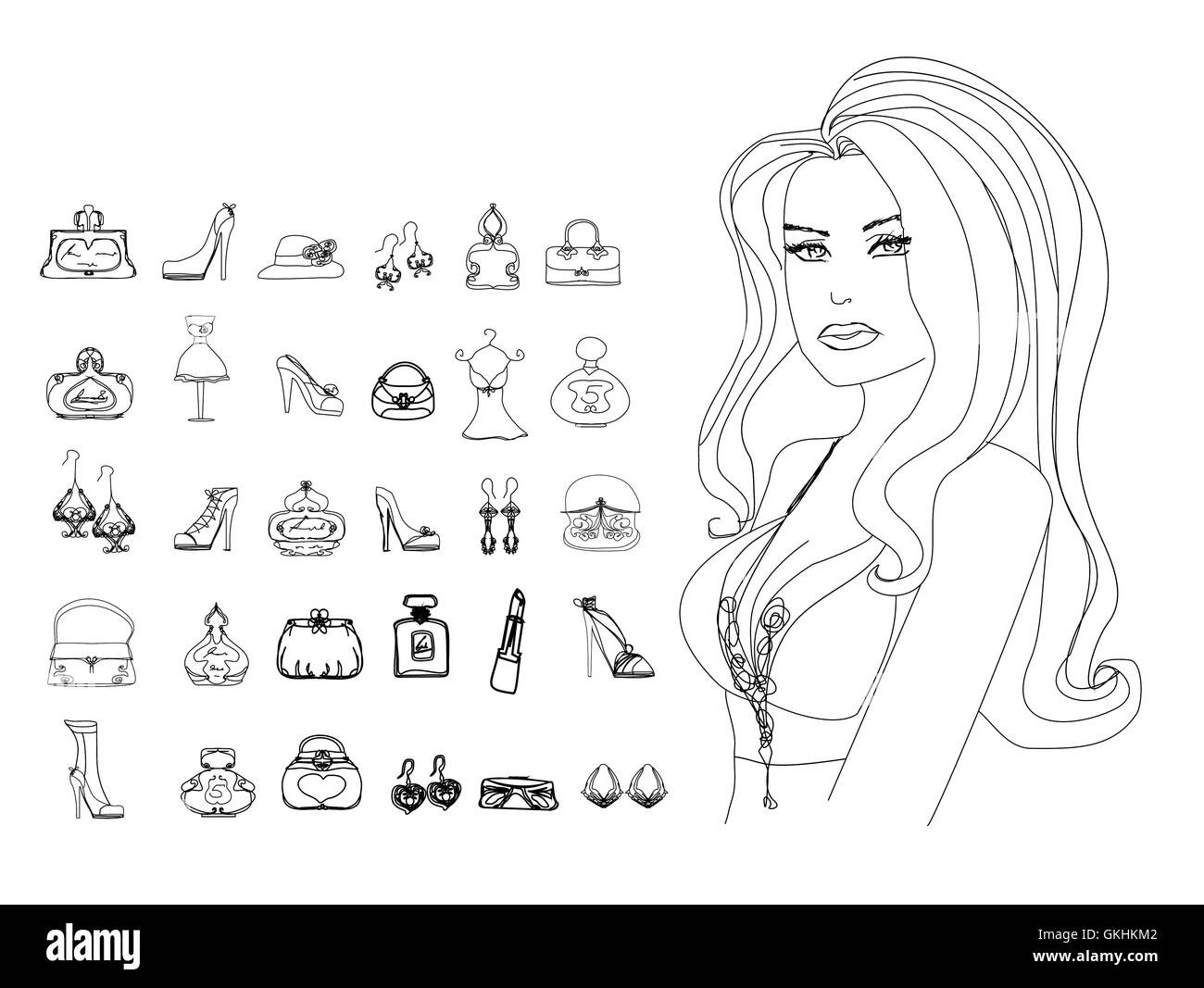 Shopping moda doodle icona impostare Foto Stock