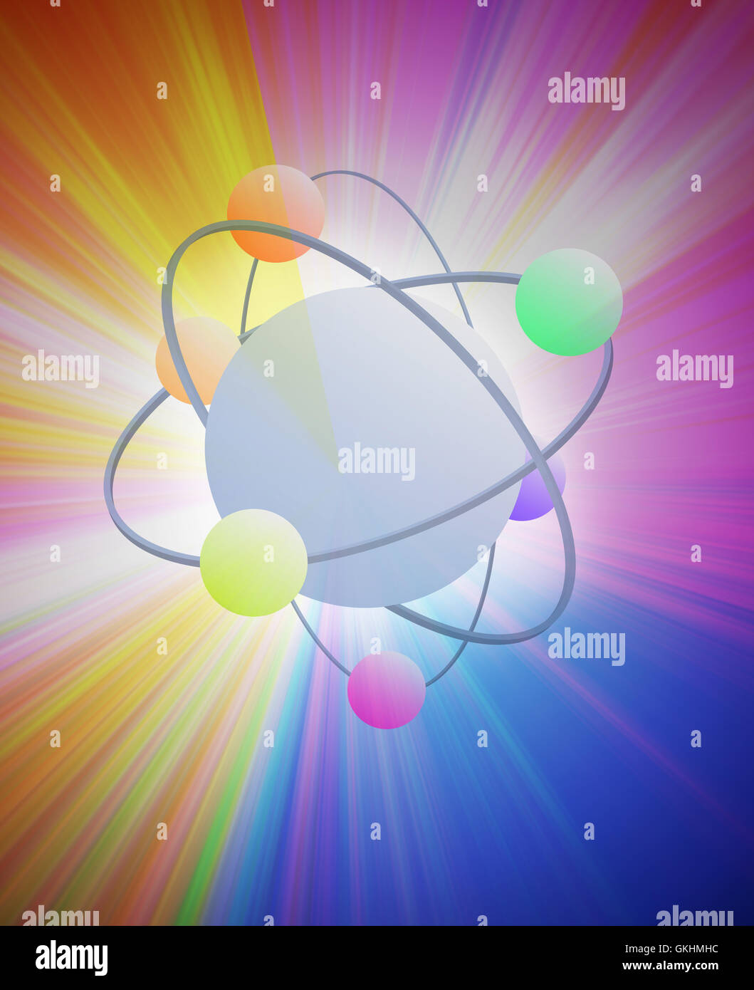 Fisica atomica atomo di energia burst raggi luminosi Foto Stock