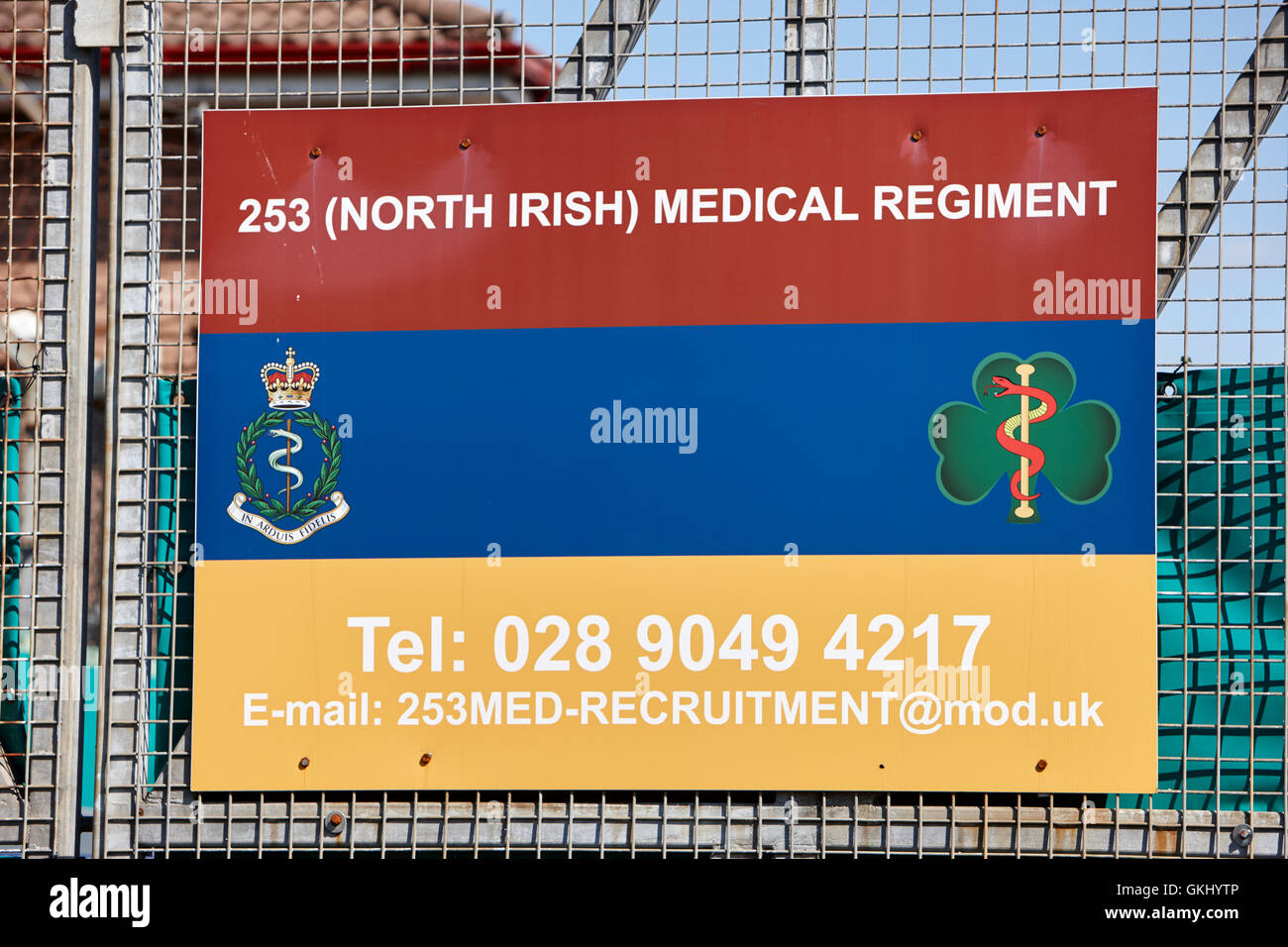 Esercito britannico 253 nord irlandese reggimento medico segno su una base in Irlanda del Nord Foto Stock