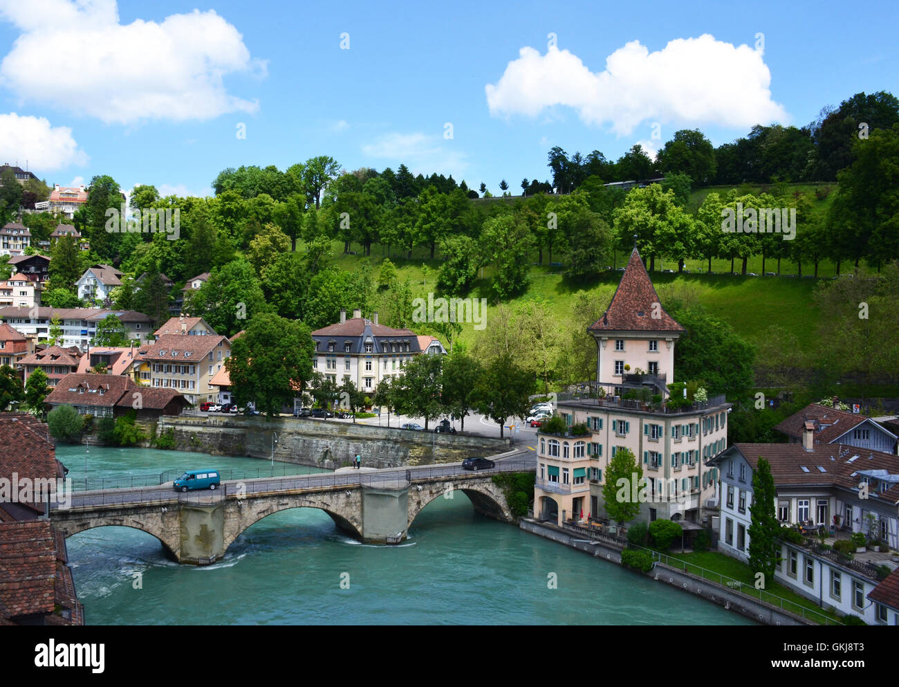 Vista di Berna e del fiume Aare, Svizzera. Foto Stock