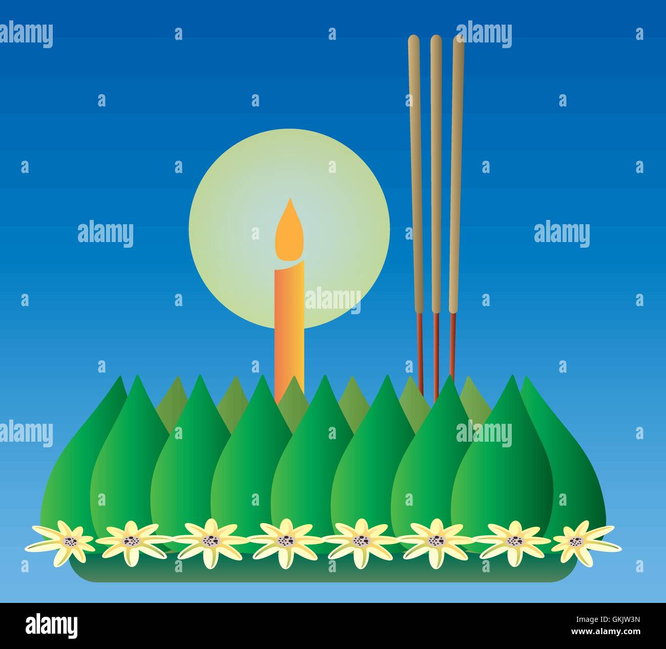 Loy Krathong, Tailandese full moon festival tradizionale, illustrazione vettore Illustrazione Vettoriale