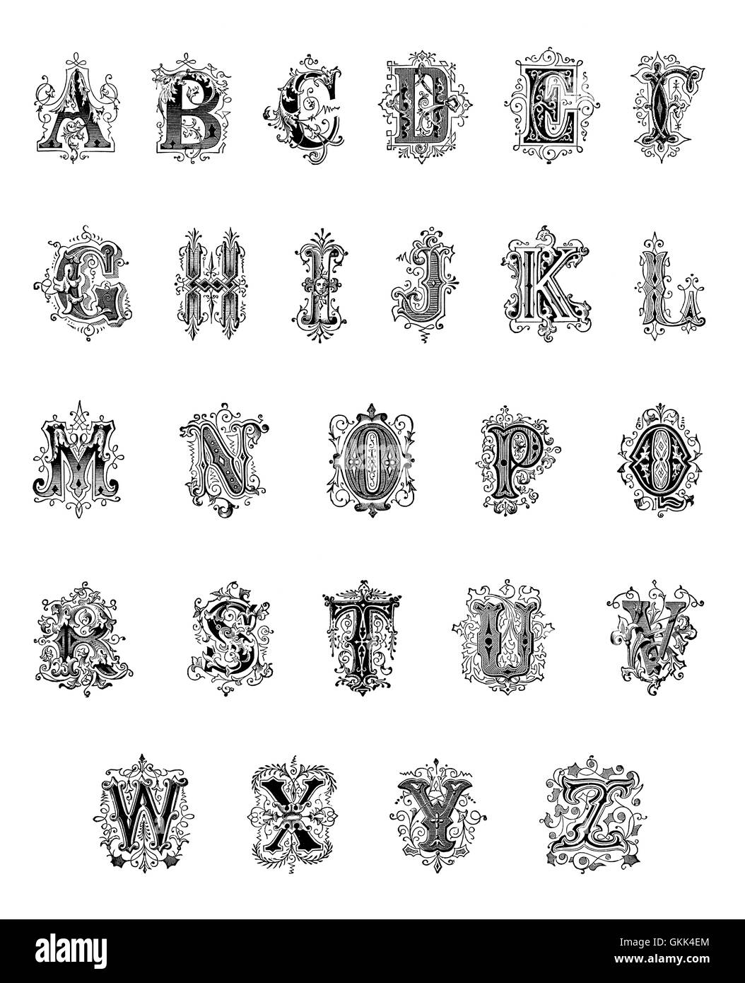 Antico alfabeto decorativo Foto Stock