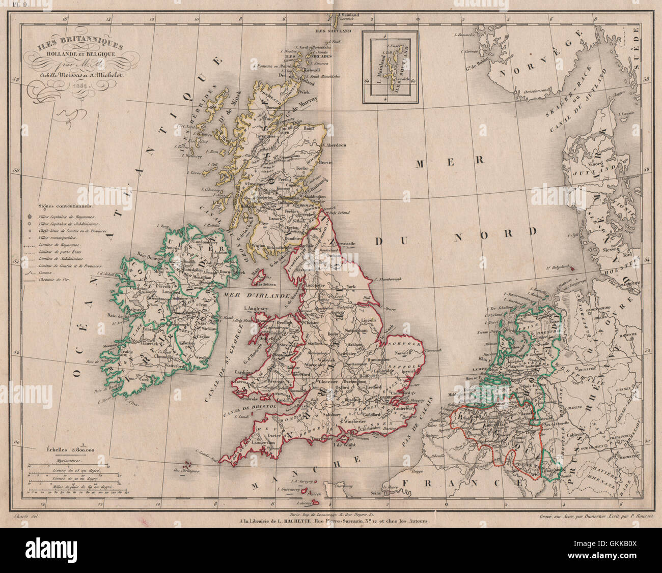 " Iles Britanniques, Hollande et Belgique' da Meissas/Michelot, 1861 mappa vecchia Foto Stock