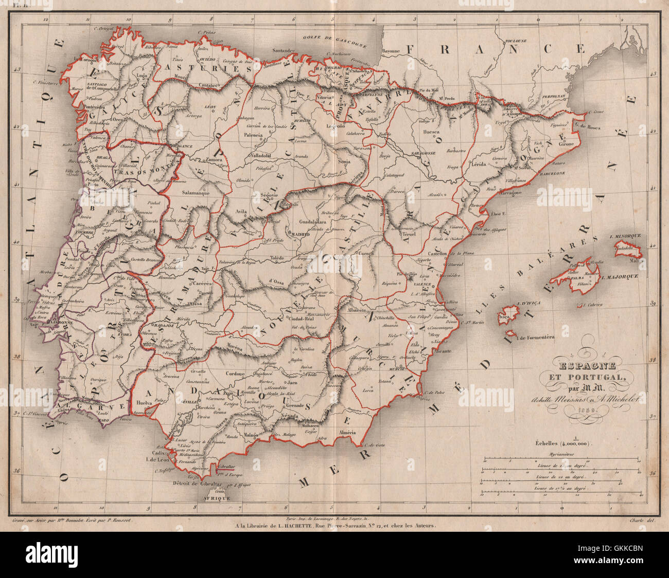 "Espagne et Portogallo" da Meissas & Michelot. Spagna Portogallo Iberia, 1861 Mappa Foto Stock