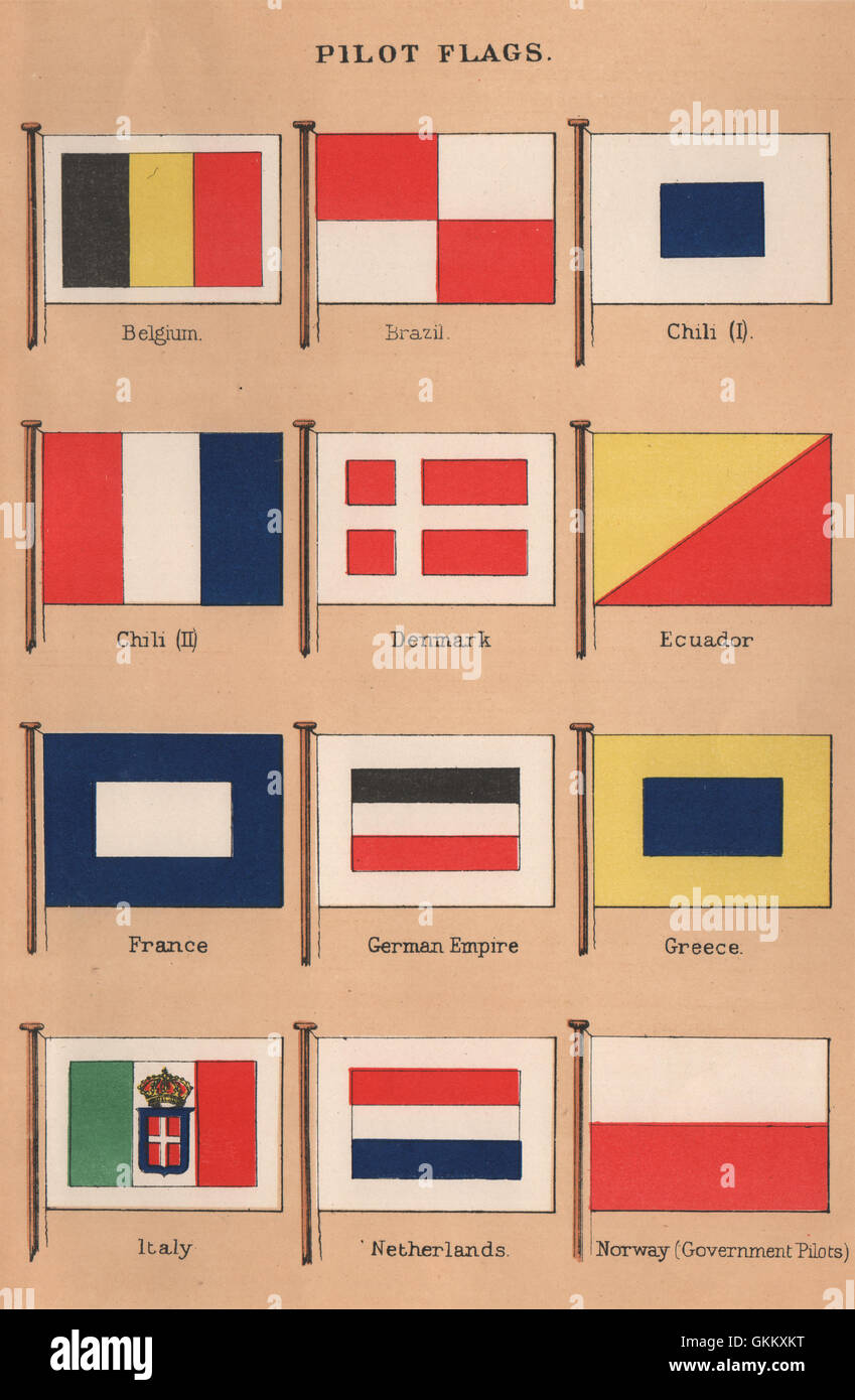 Flag pilota Belgio Brasile Cile Danimarca Francia Germania Grecia Italia Norvegia 1916 Foto Stock