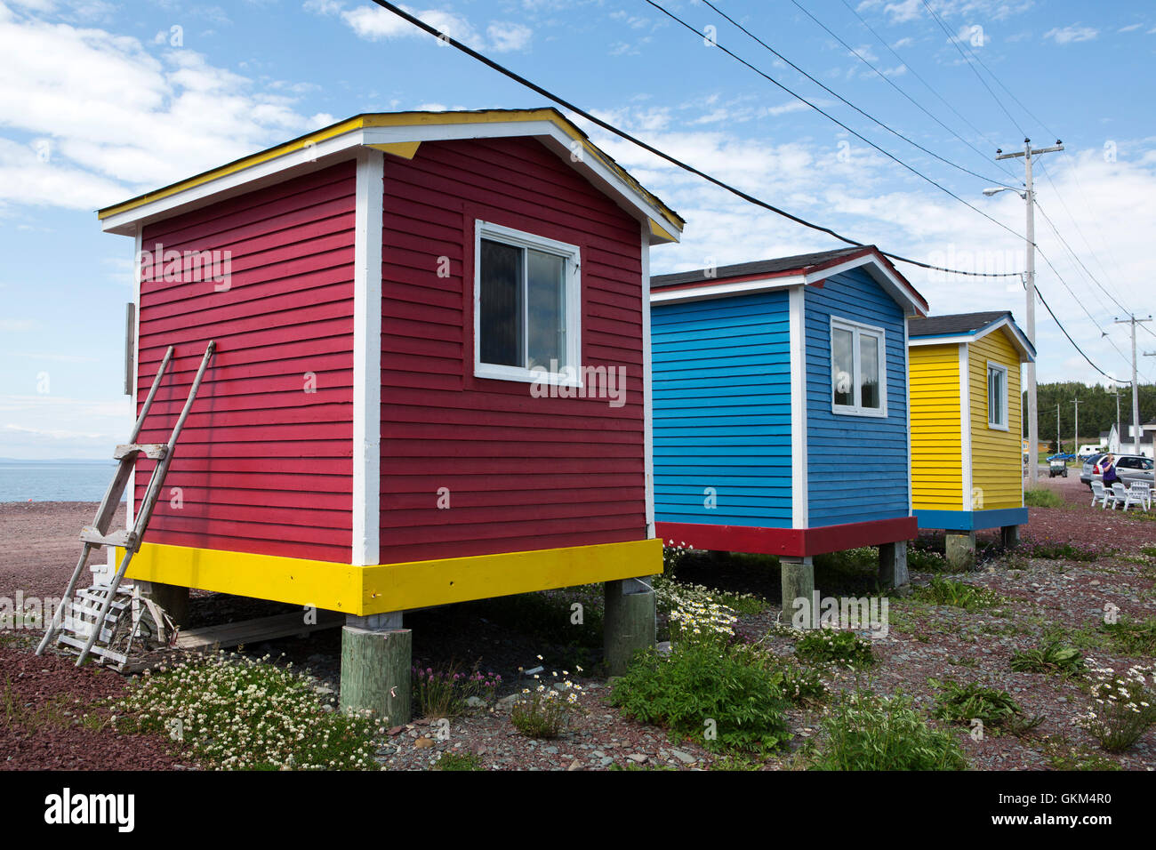 Verniciato colorato cabine a cuore i Delight-Islington in Terranova e Labrador, Canada. Foto Stock