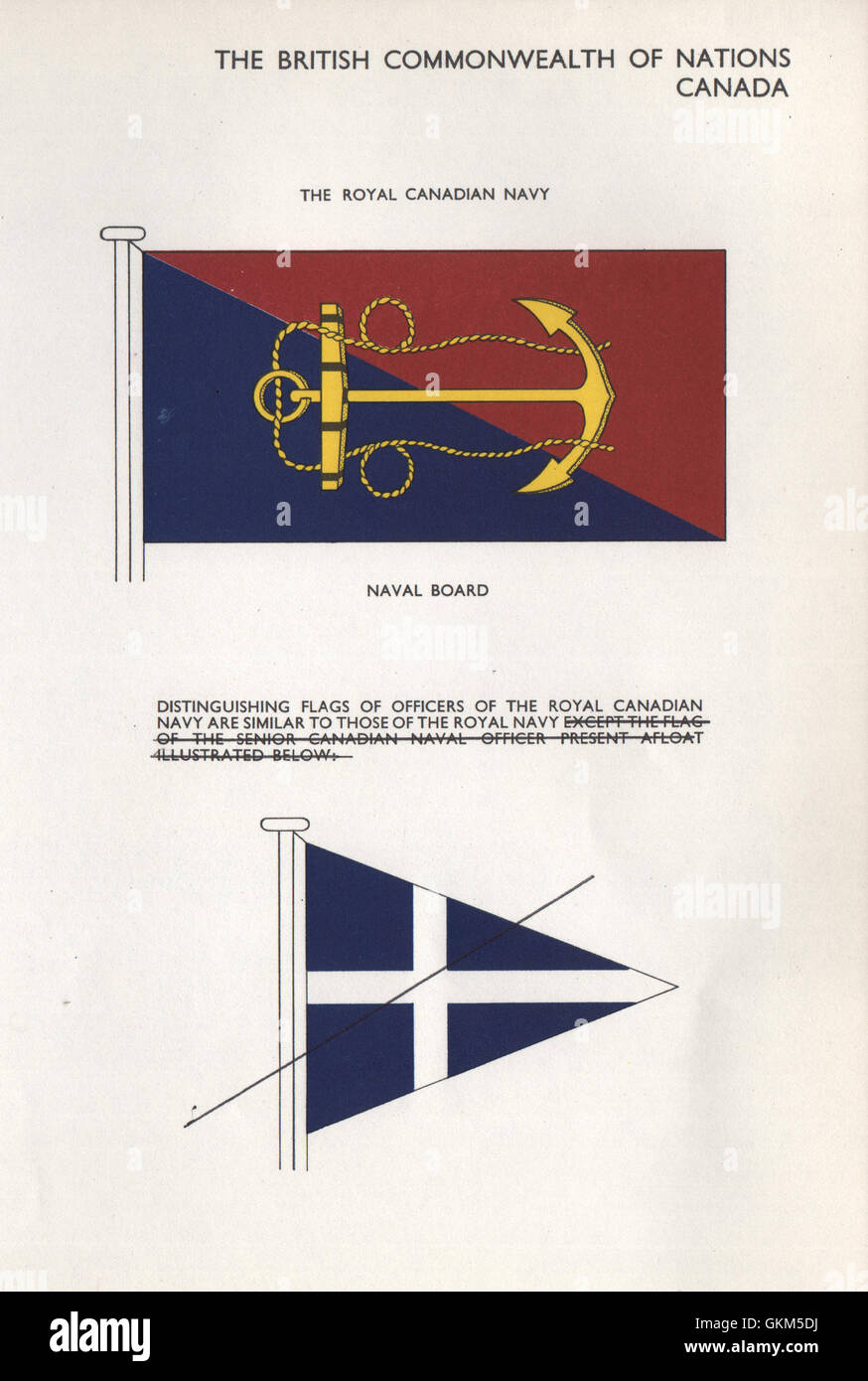 CANADA NAVY FLAG. Royal Canadian Navy. Scheda navale, vintage print 1958 Foto Stock