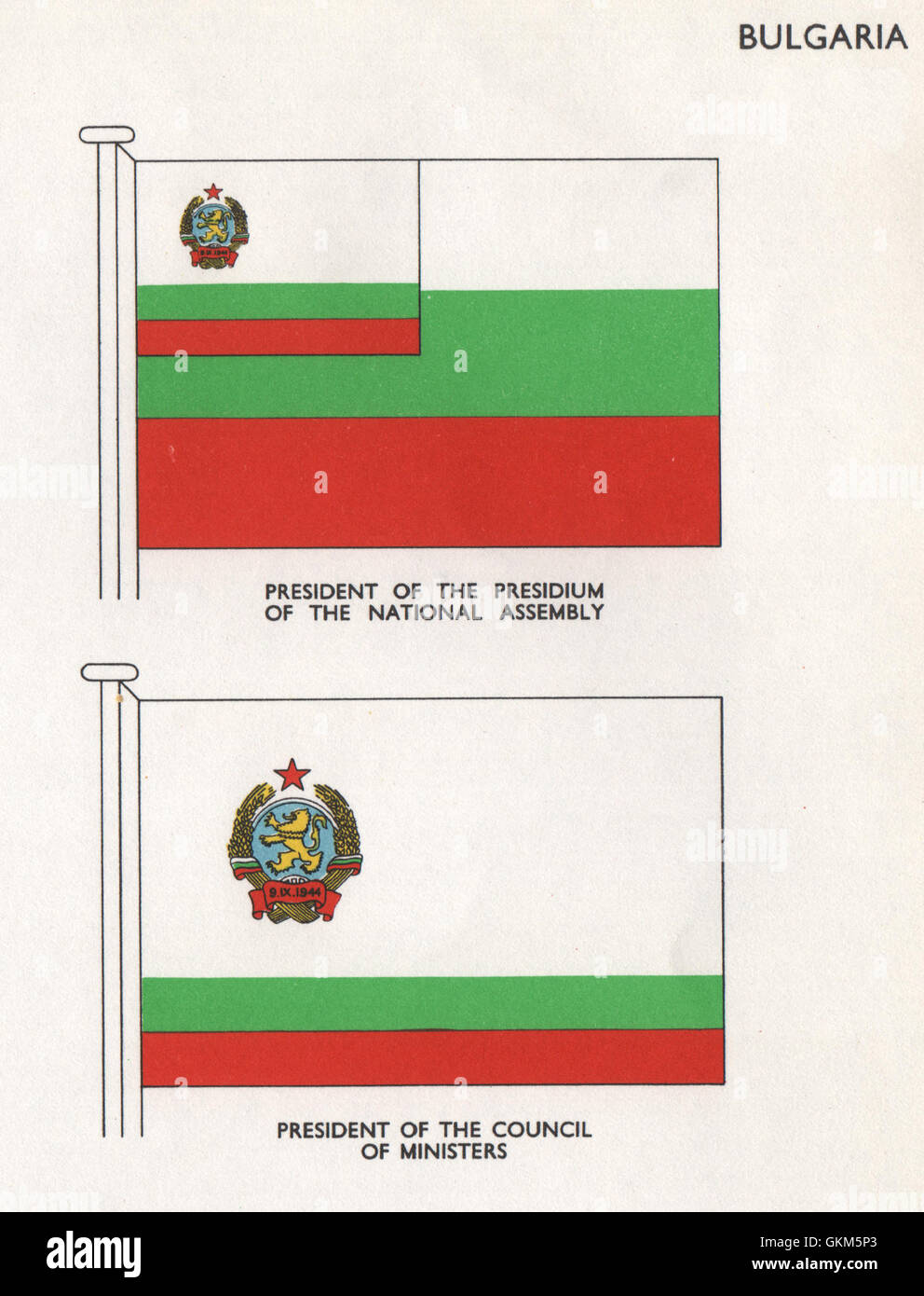 La Bulgaria bandiere. Presidente dell Assemblea Nazionale Presidio/del Consiglio dei Ministri, 1958 Foto Stock