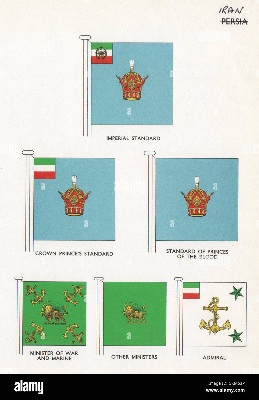 IRAN FLAG. Imperiale/Principe ereditario dell standard di Principi del sangue. Ministri 1958 Foto Stock