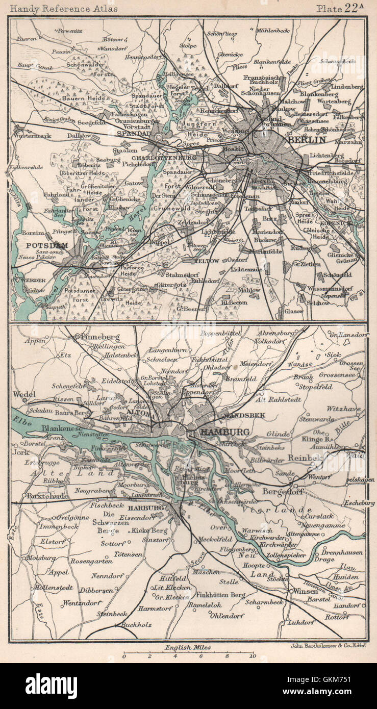 Dintorni di Berlino e Amburgo. Germania. Bartolomeo, 1904 Mappa antichi Foto Stock