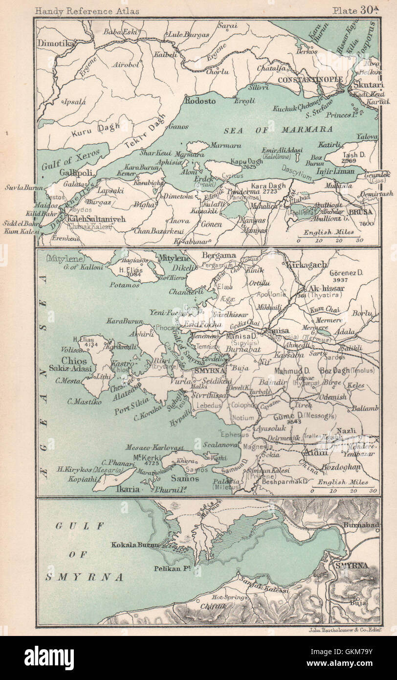 Mar di Marmara; Chios Samos Ikaria Aidin; Golfo di Smirne. Turchia, 1904 mappa vecchia Foto Stock