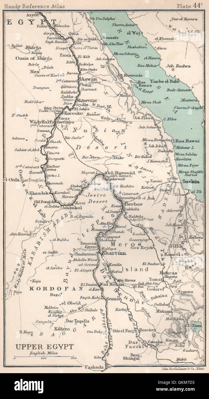 Alto Egitto. Valle del Nilo. Il Sudan. Mar Rosso. Bartolomeo, 1904 Mappa antichi Foto Stock