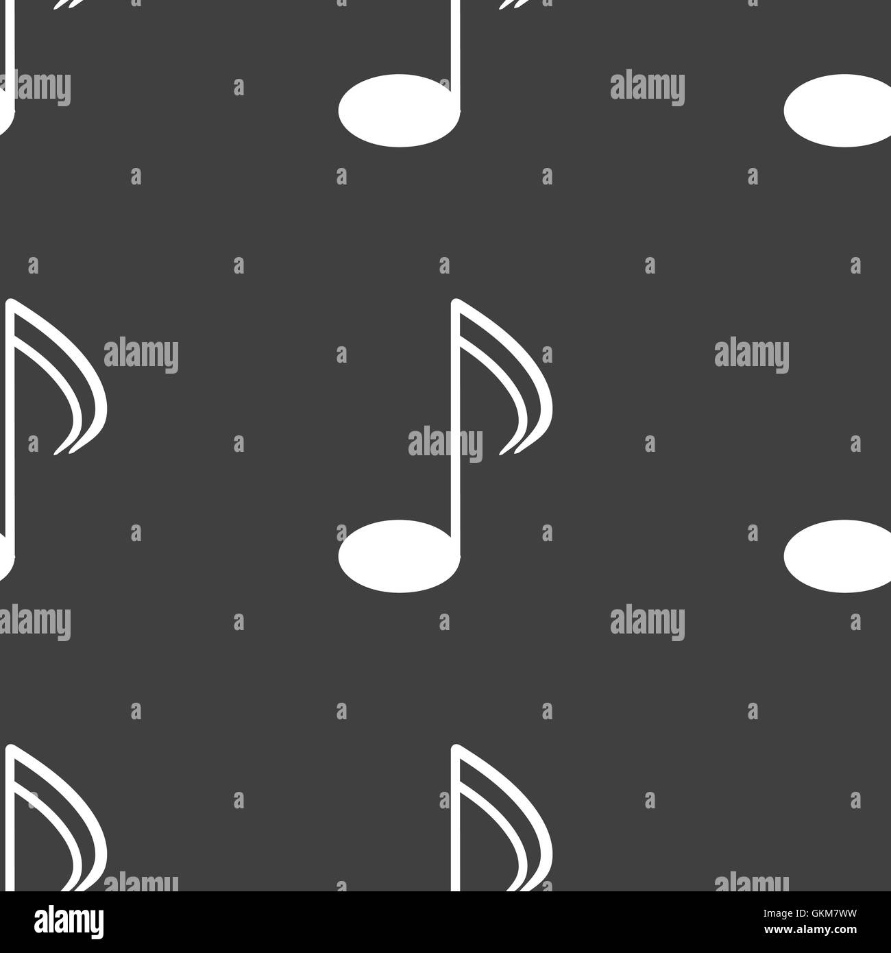 Elementi di musica note icona web. design piatto. Seamless modello grigio. Illustrazione Vettoriale