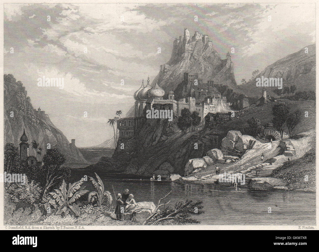 Rovine a Etawah, causata da un combattimento tra Krishna e Kali. India, 1840 Foto Stock