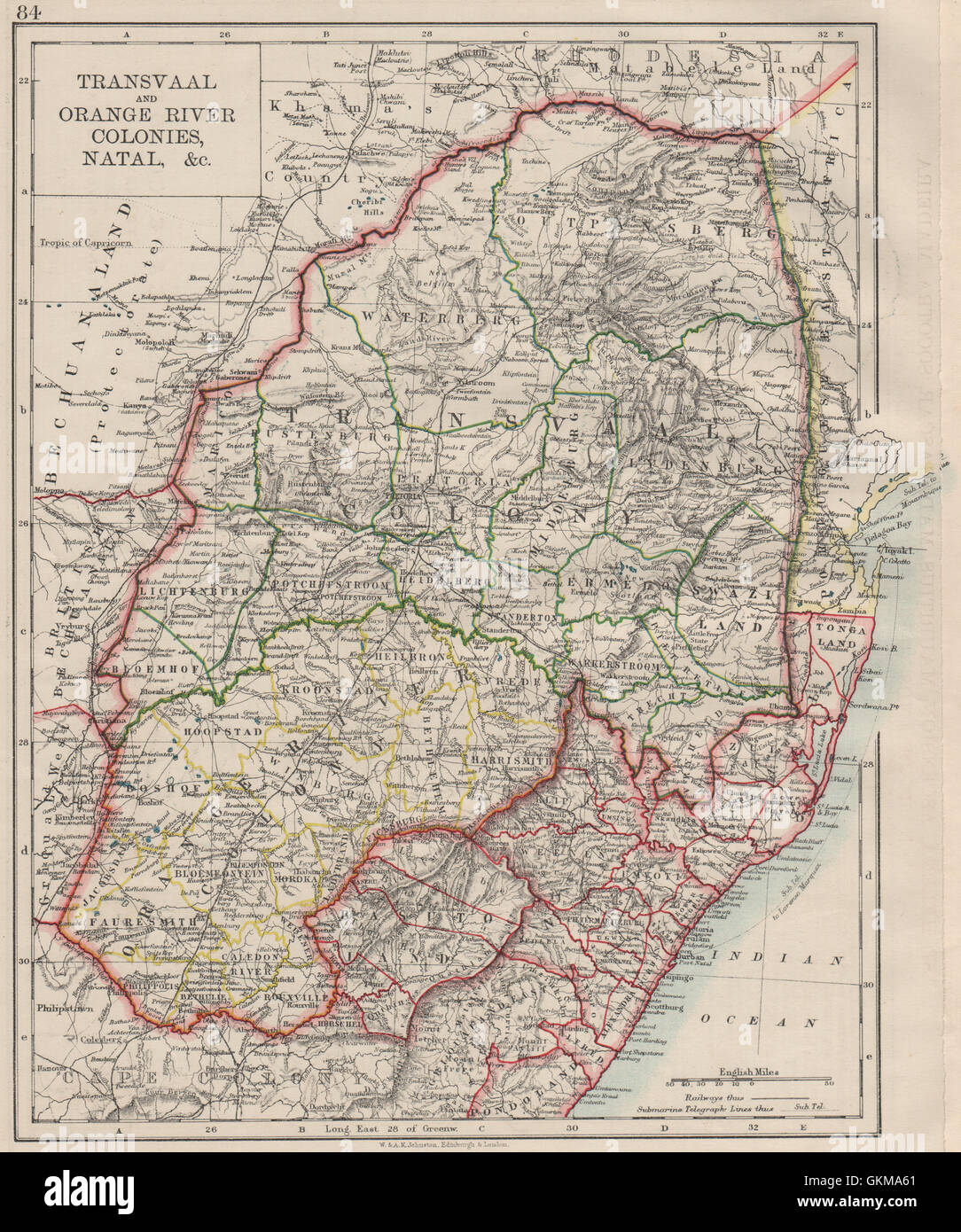 COLONIAL SUD AFRICA. Orange Free State Natal Basutoland Repubblica SA, 1900 Mappa Foto Stock