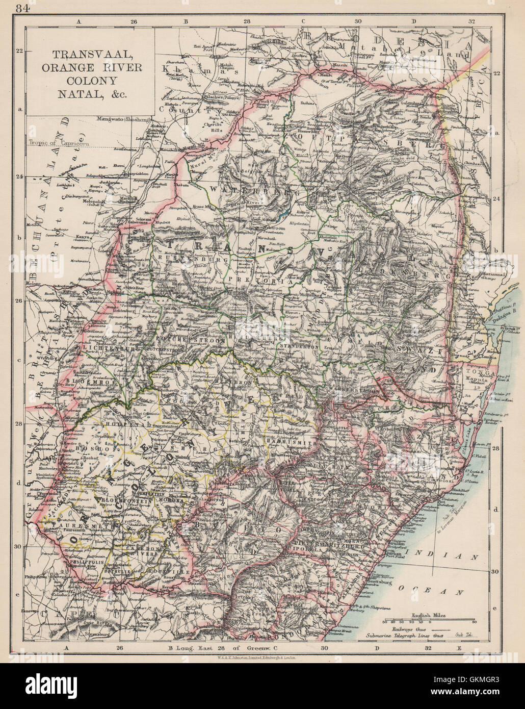 COLONIAL SUD AFRICA. Orange Free State Natal Basutoland Repubblica SA, 1903 Mappa Foto Stock