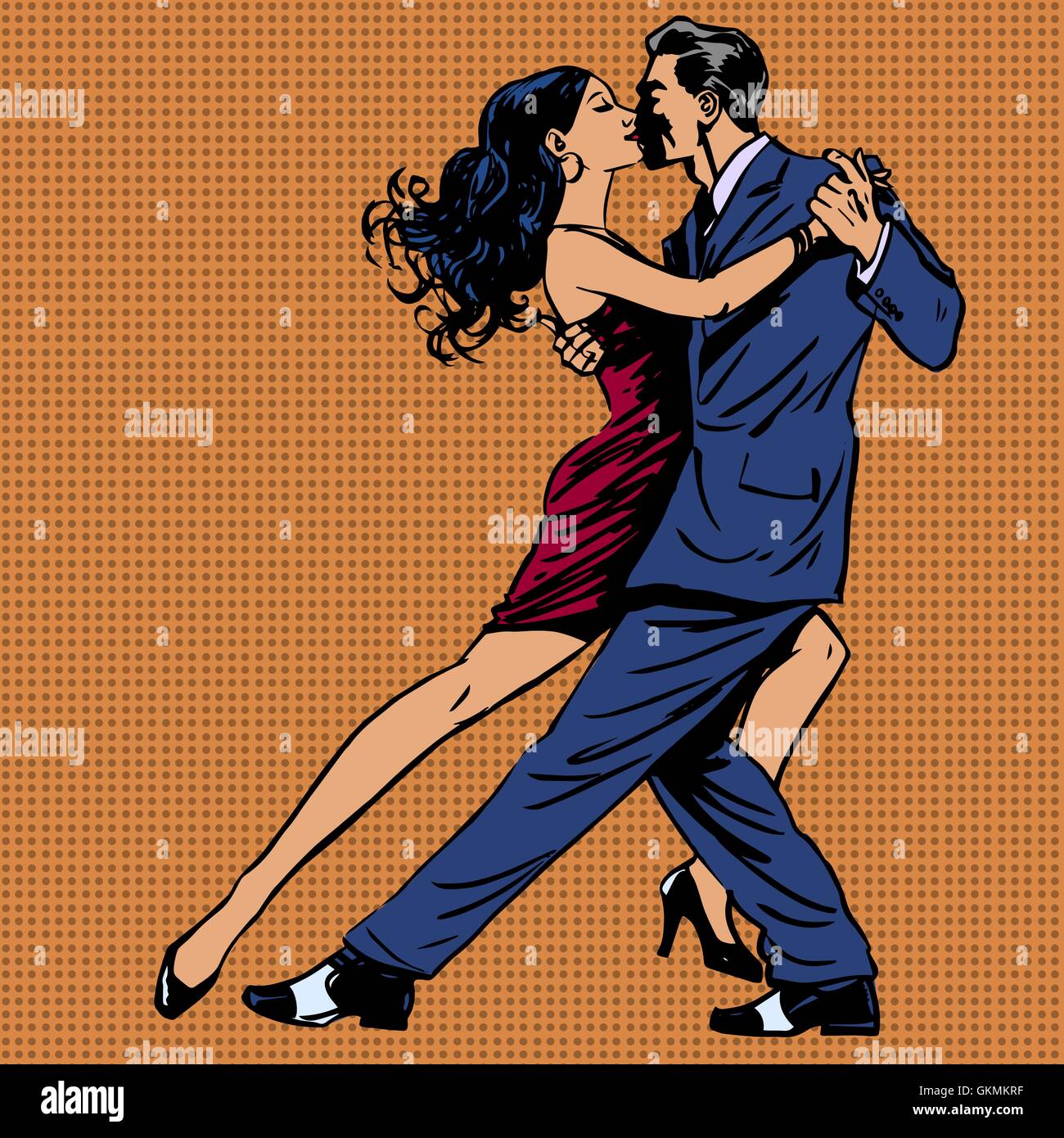 L uomo e la donna kiss ballare il tango pop art Illustrazione Vettoriale