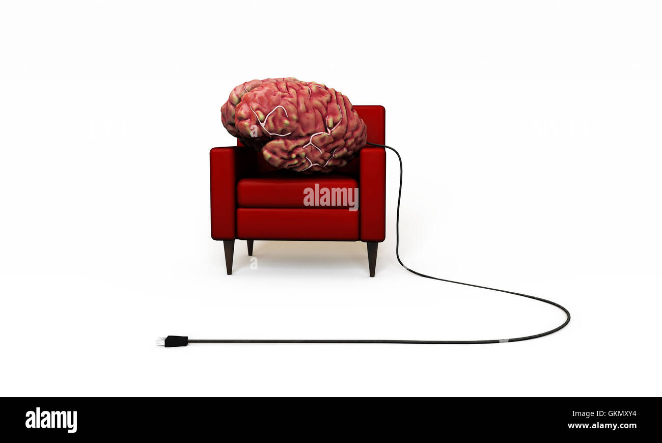 Big Brain rilassante in una poltrona rossa Foto Stock