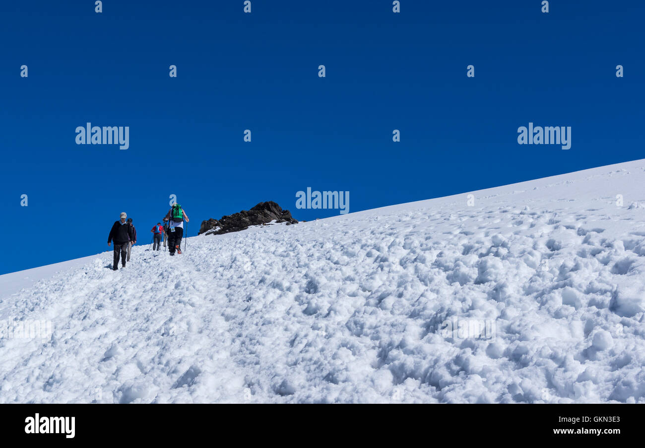 Gli escursionisti salita alla vetta del Monte Titlis (3238m) sul ghiacciaio Titlis. Engelberg, Svizzera. Foto Stock