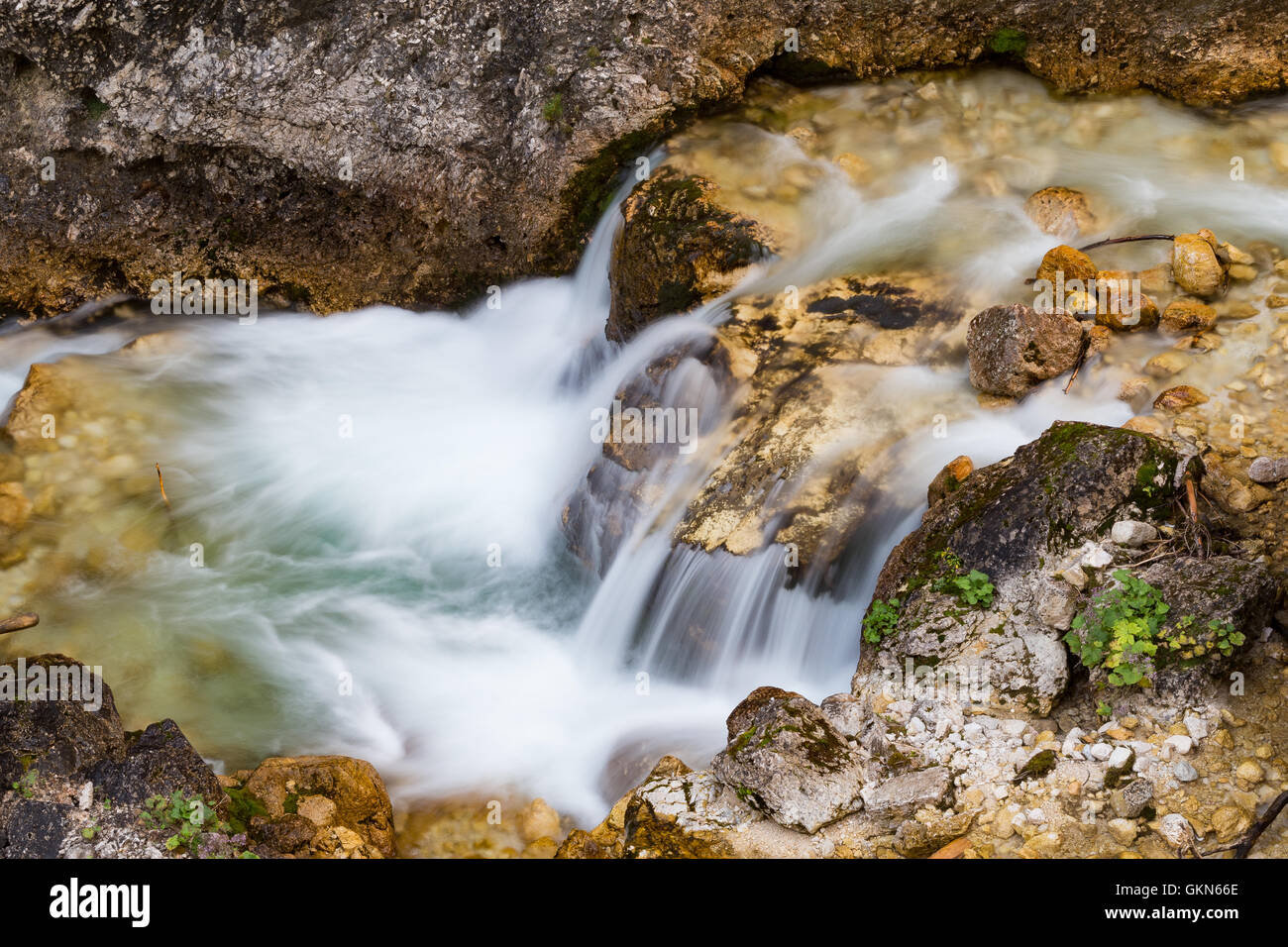 I Fanes cascate. Cascate di Fanes. Le Dolomiti. Foto Stock