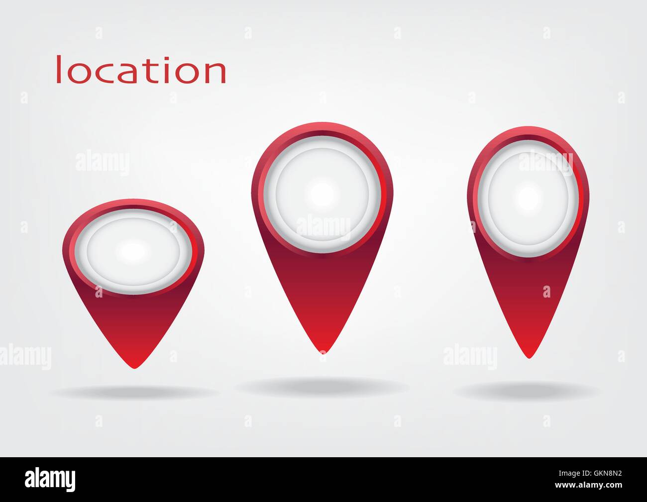 Impostare il vettore web pulsante rosso con marcatore mappa Illustrazione Vettoriale