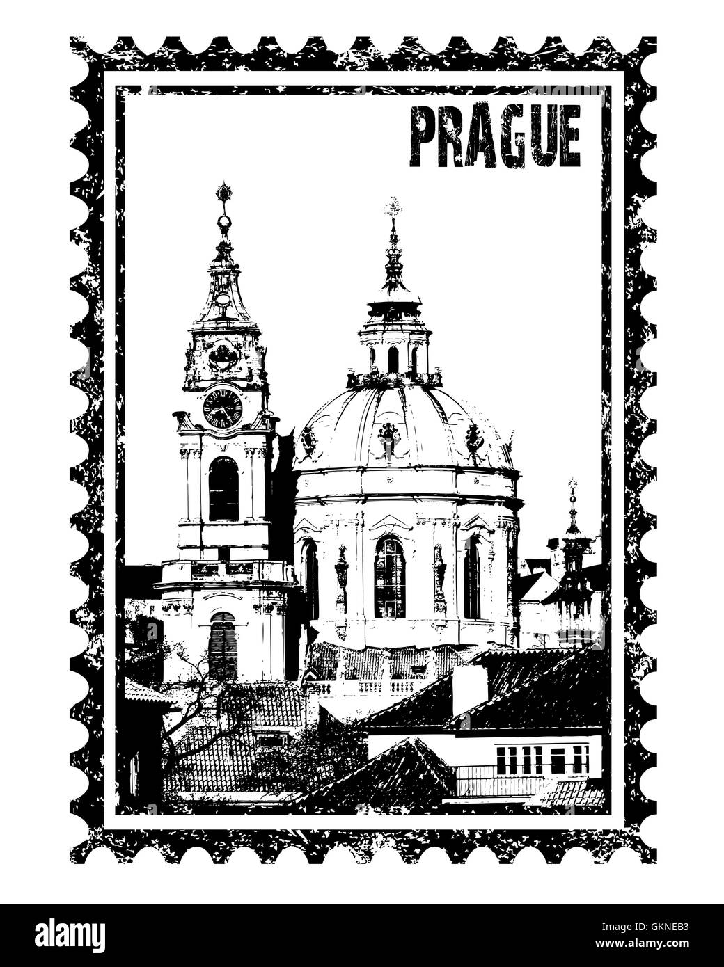 Famoso luogo di praga vettore landmark tower ceca viaggi tempio la chiesa famosa cupola barocca del turismo Illustrazione Vettoriale