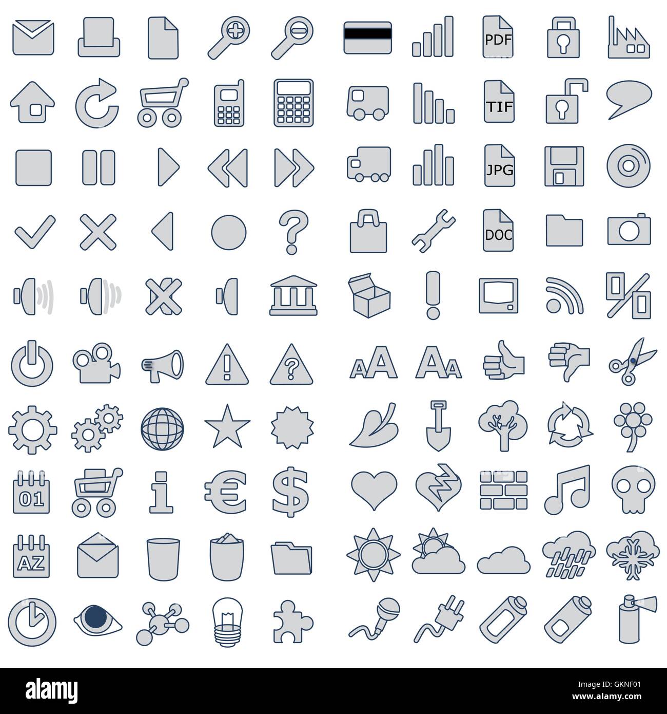 100 web icone in grigio Illustrazione Vettoriale