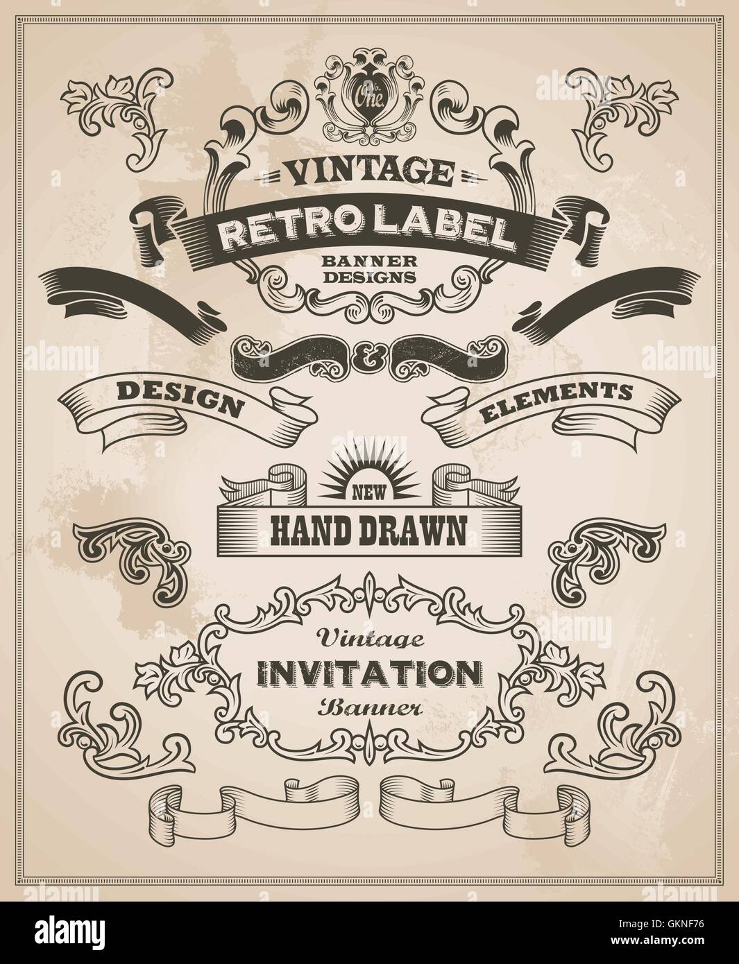 Banner Vintage Insegna Retro Telaio Del Vettore Di Scorrimento Tipo Quadro Saluto Costruire Il Modello Di Bloom Blossom Immagine E Vettoriale Alamy