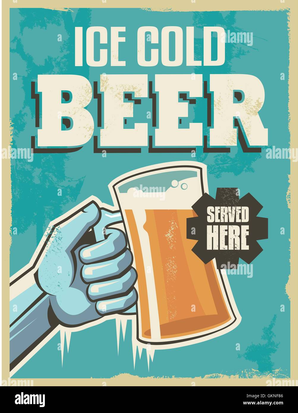 Poster vintage bevanda birra retrò vettore segno pubblicita bar tavern calice di vetro Illustrazione Vettoriale