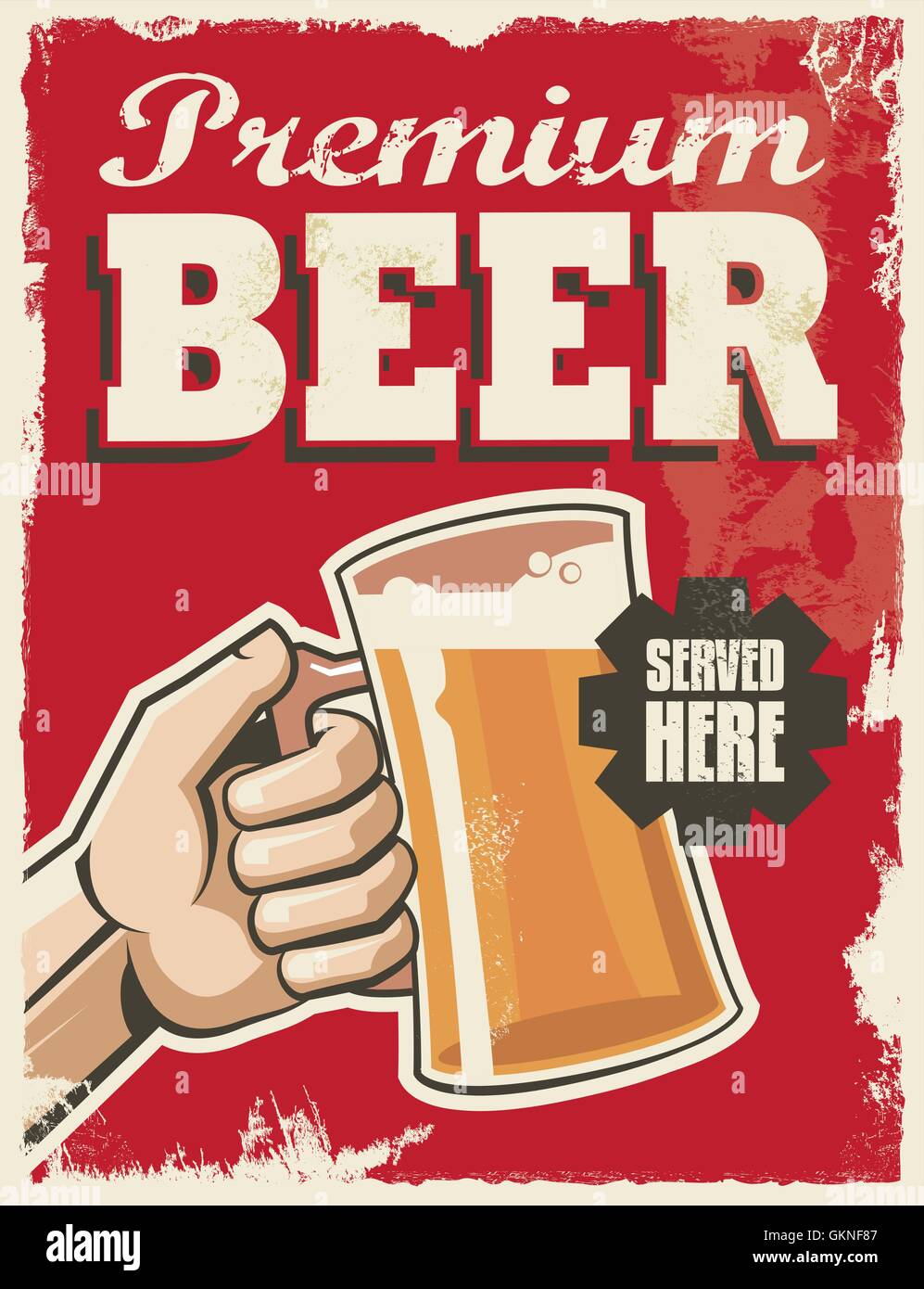 Poster vintage birra insegna retrò vettore birreria pubblicita bar tavern calice di vetro Illustrazione Vettoriale