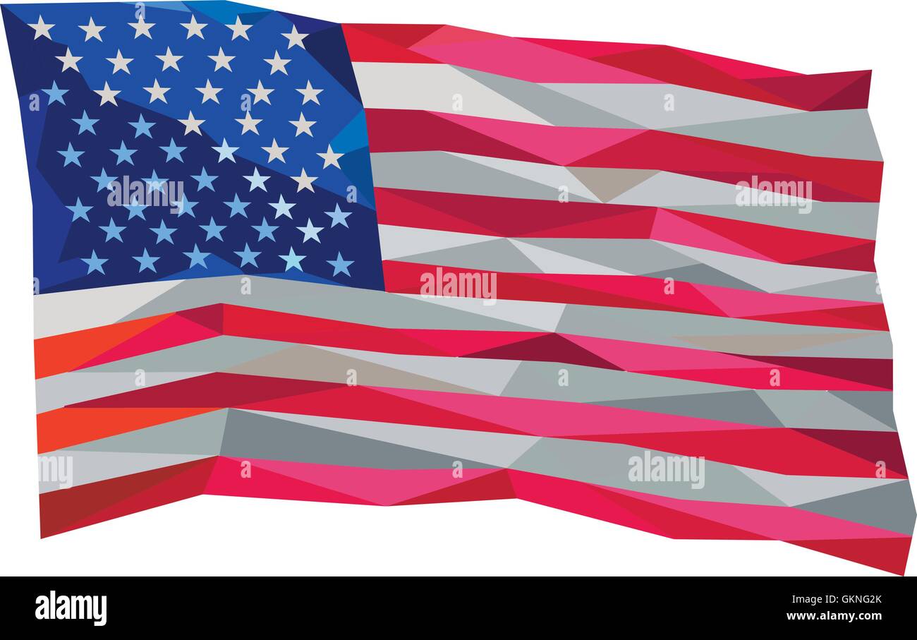 Basso Stile del poligono illustrazione di un Stati Uniti bandiera americana a stelle e strisce set isolato su sfondo bianco. Illustrazione Vettoriale