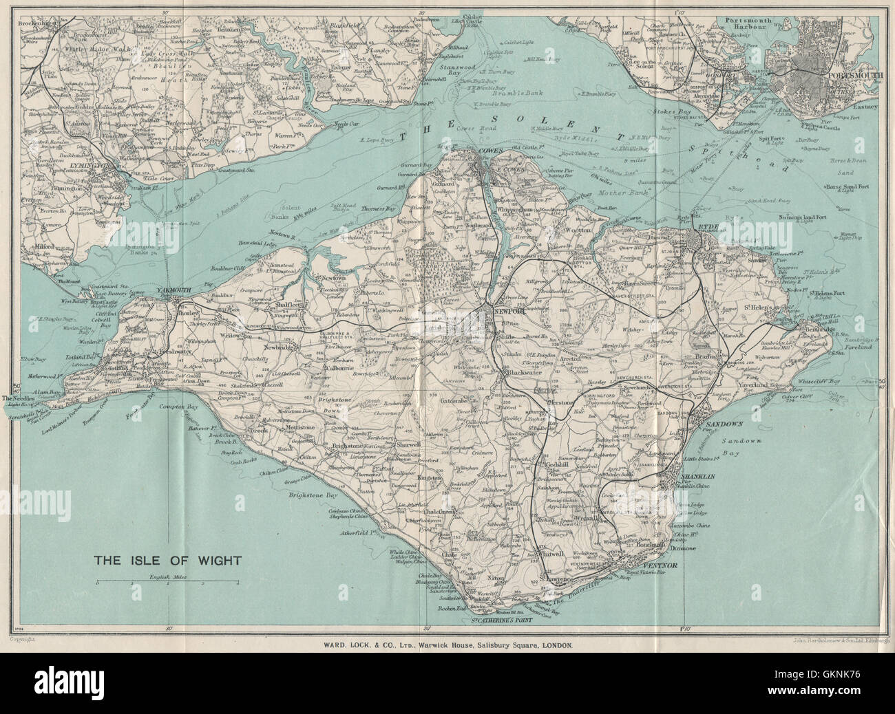 Isola di Wight con Rete ferroviaria completa. Cowes Ryde. WARD LOCK, 1932 Mappa Foto Stock