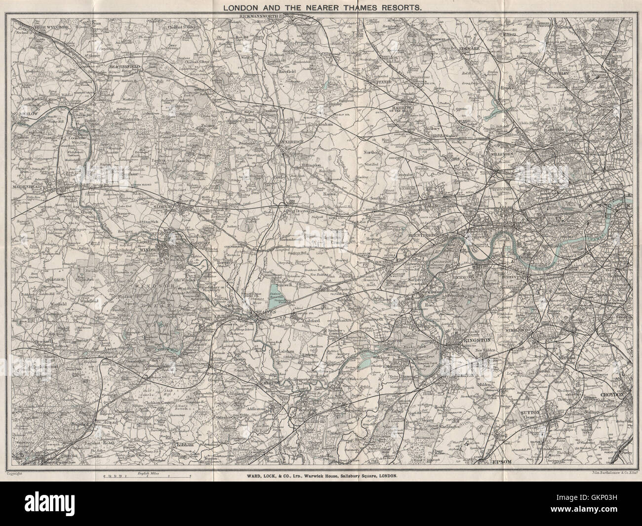 La Thames Valley. Marlow Maidenhead Windsor Staines Chertsey Kingston, 1912 Mappa Foto Stock