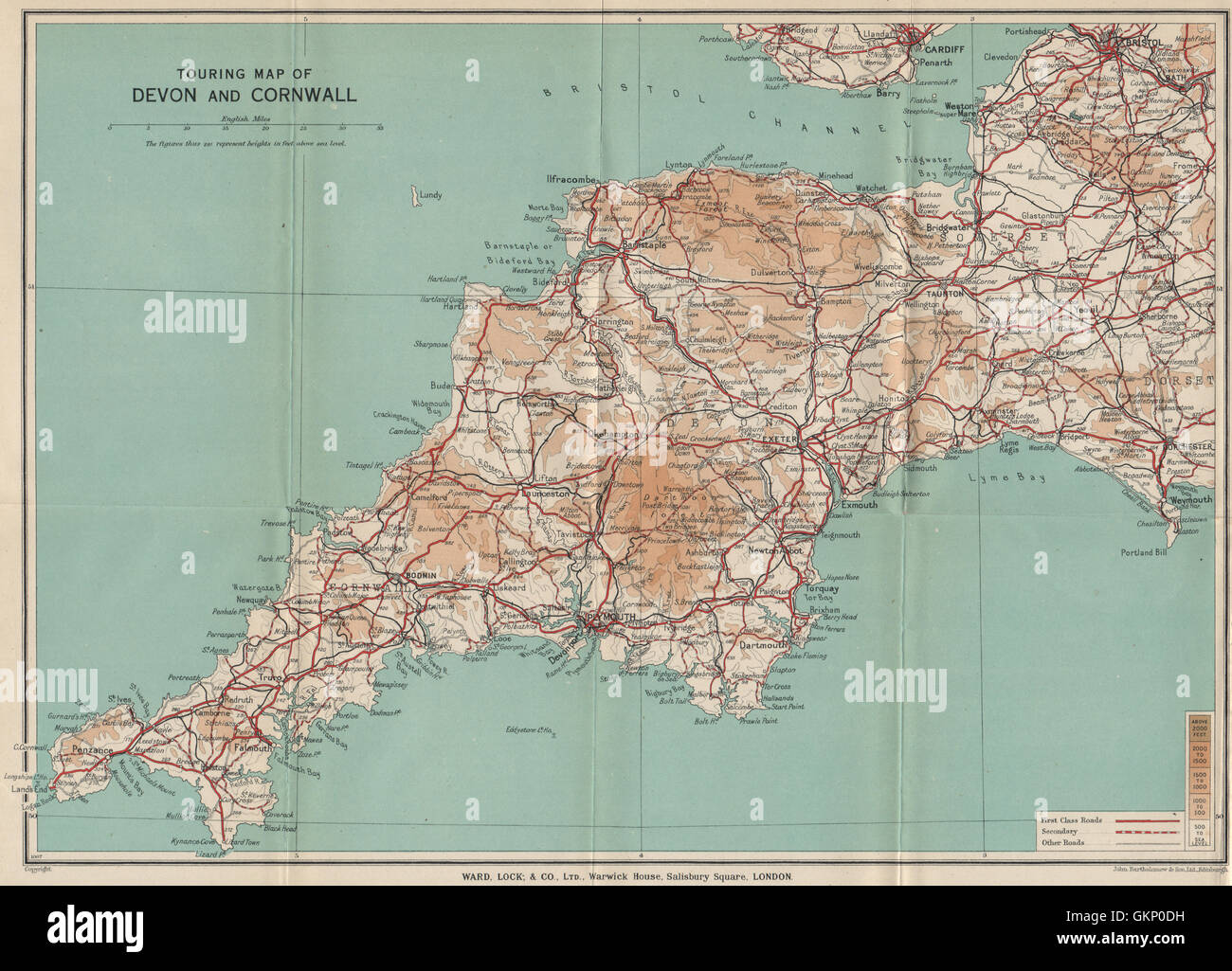 TOURING mappa di Devon e Cornwall. Il sud ovest dell'Inghilterra. WARD LOCK, 1936 Foto Stock