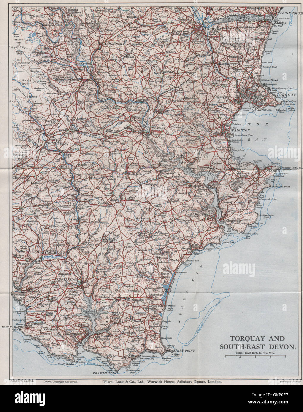 SOUTH HAMS & TORBAY Paignton Brixham Totnes Salcombe Kingsbridge. Devon 1936 mappa Foto Stock