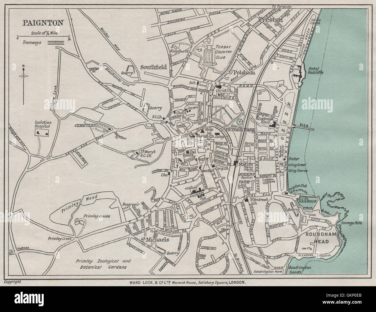 PAIGNTON vintage town/city plan. Devon. WARD LOCK, 1936 Vintage map Foto Stock