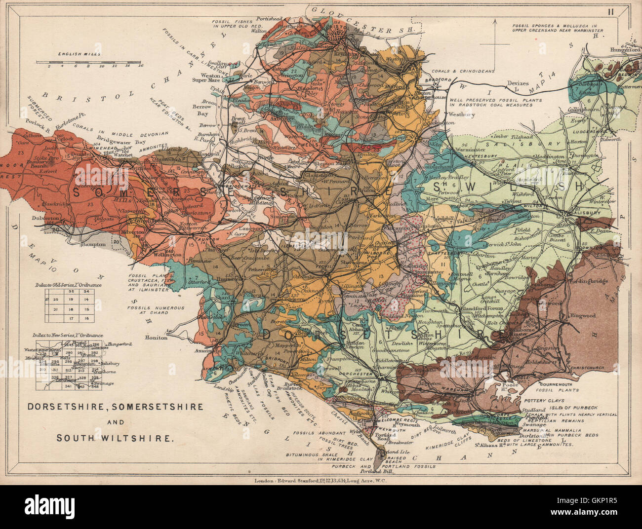 DORSET, Somerset e il South Wiltshire mappa geologica. STANFORD, 1913 Foto Stock