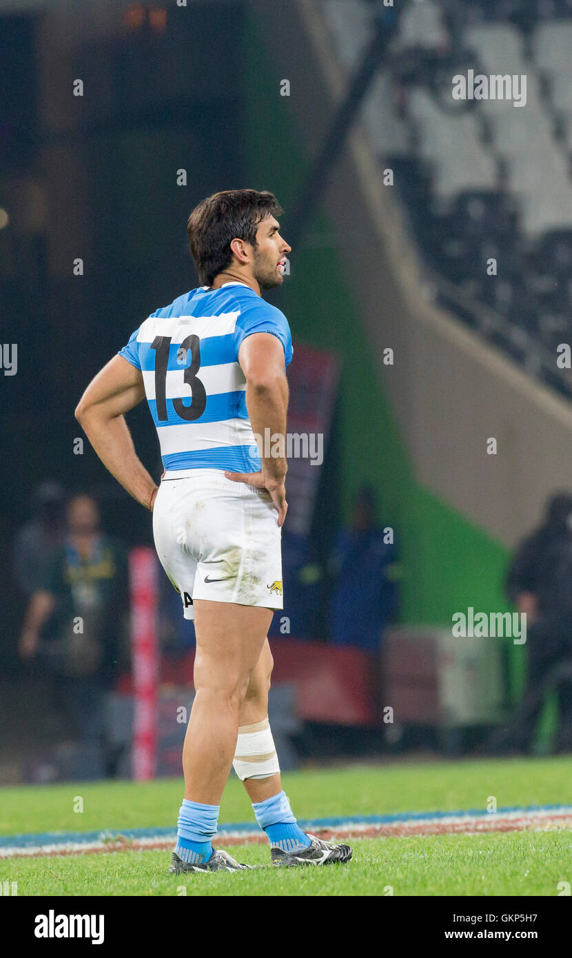 Nelspruit, Sud Africa. Il 20 agosto 2016. La South African National Rugby team in azione contro la Puma presso lo Stadio Mbombela. Provare a marcatore Matias Orlando Foto Stock