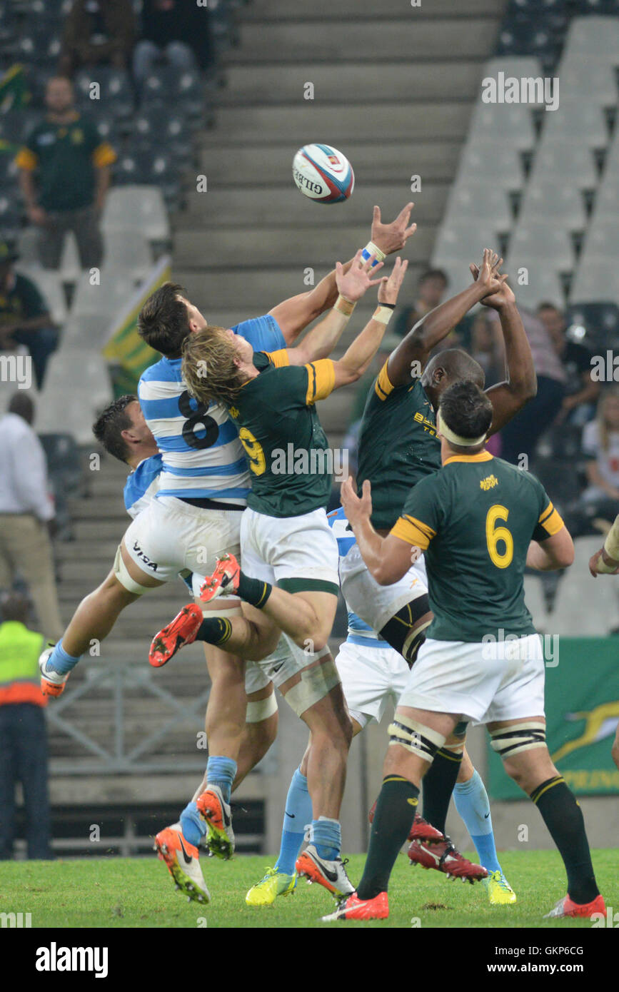 Nelspruit, Sud Africa. Il 20 agosto 2016. La South African National Rugby team in azione contro la Puma presso lo Stadio Mbombela. A sfera sciolto. Foto Stock