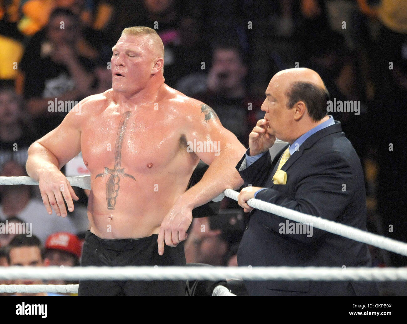 New York, Stati Uniti d'America. 21 Agosto, 2016. Brock Lesnar battaglie Randy Orton a WWE SummerSlam 2016 presso la Barclays Center su agosto 21 , 2016 a Brooklyn, New York. Photo credit: John Palmer/ MediaPunch Credito: MediaPunch Inc/Alamy Live News Foto Stock