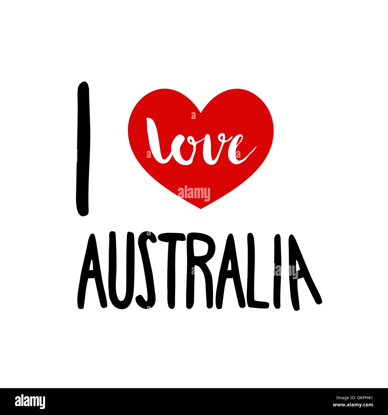 Io amo l'Australia. Patriottico cuore rosso simbolo semplice sfondo bianco. Iscrizione calligrafico, scritte, disegnati a mano, il vettore Illustrazione Vettoriale