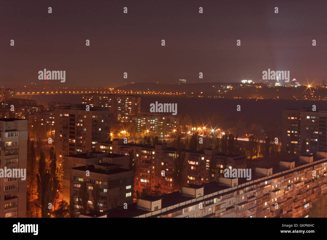 Vista di Kiev di notte Foto Stock