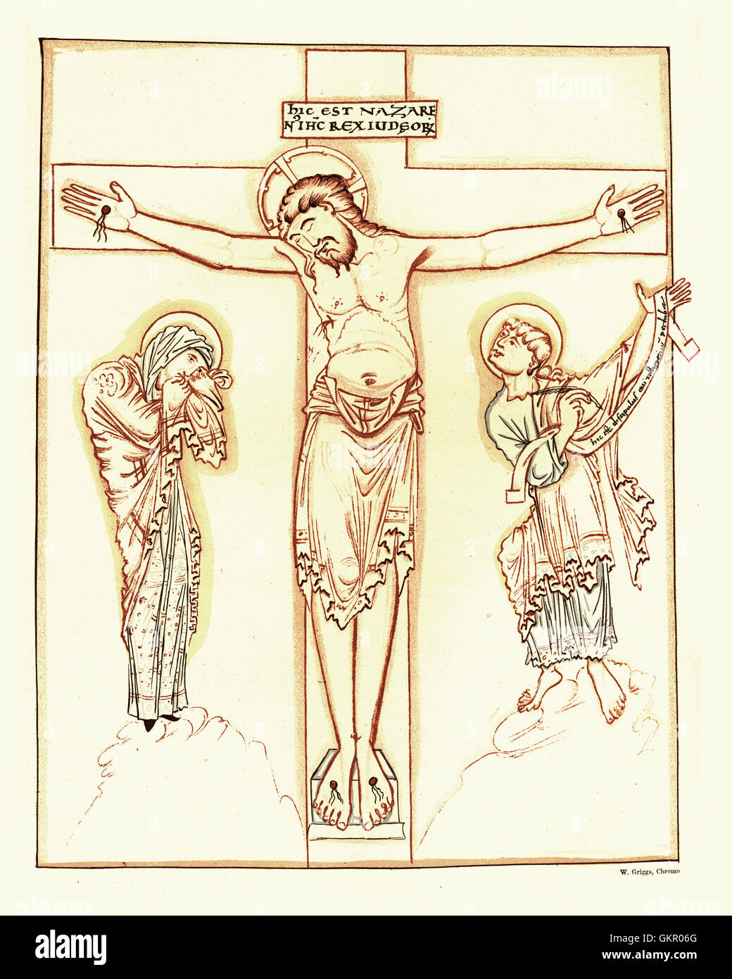 Gesù sulla croce da un precoce manoscritto inglese Foto Stock