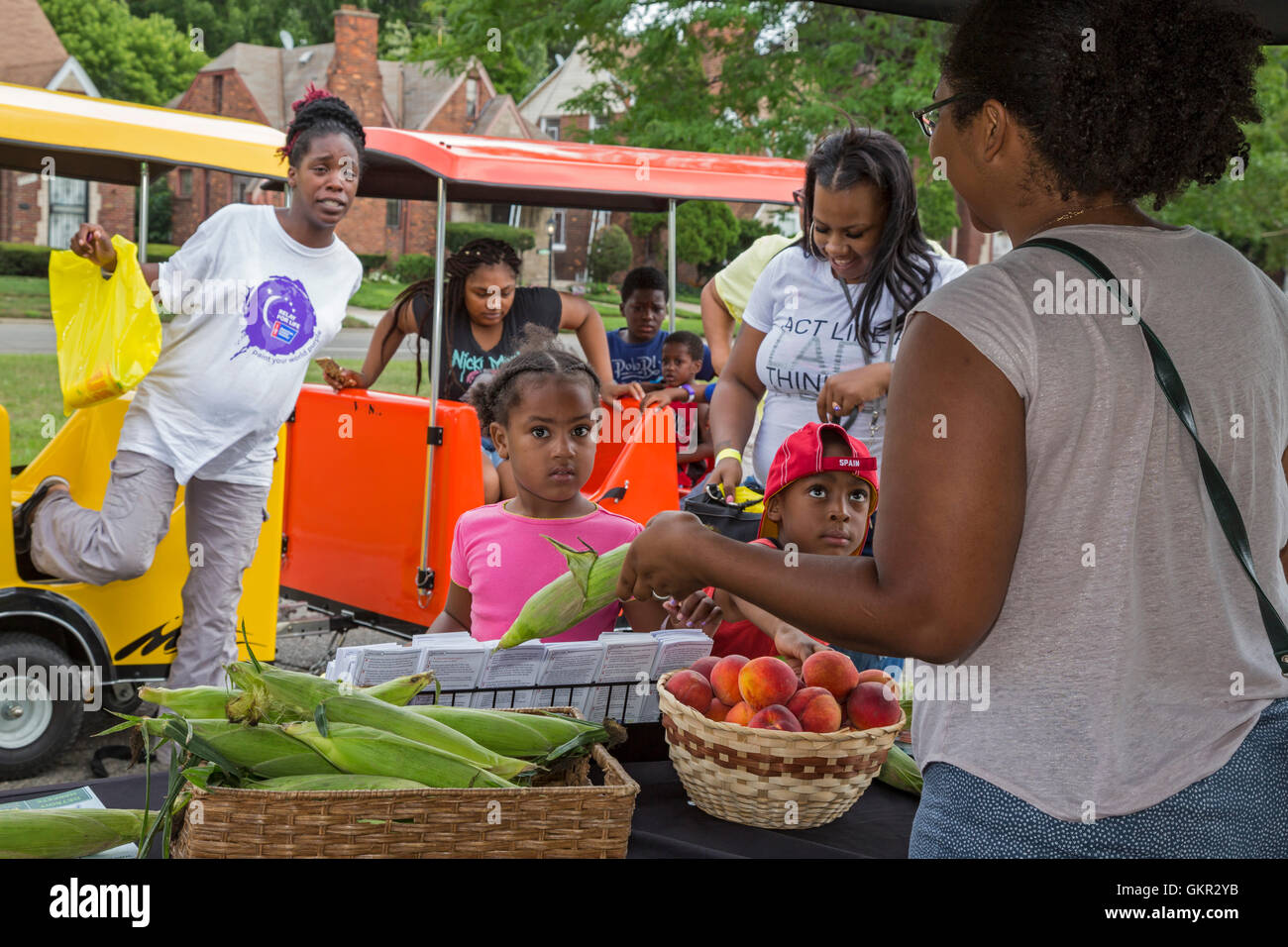 Detroit, Michigan - gruppi di vicinato tenere un estate street fair. Foto Stock
