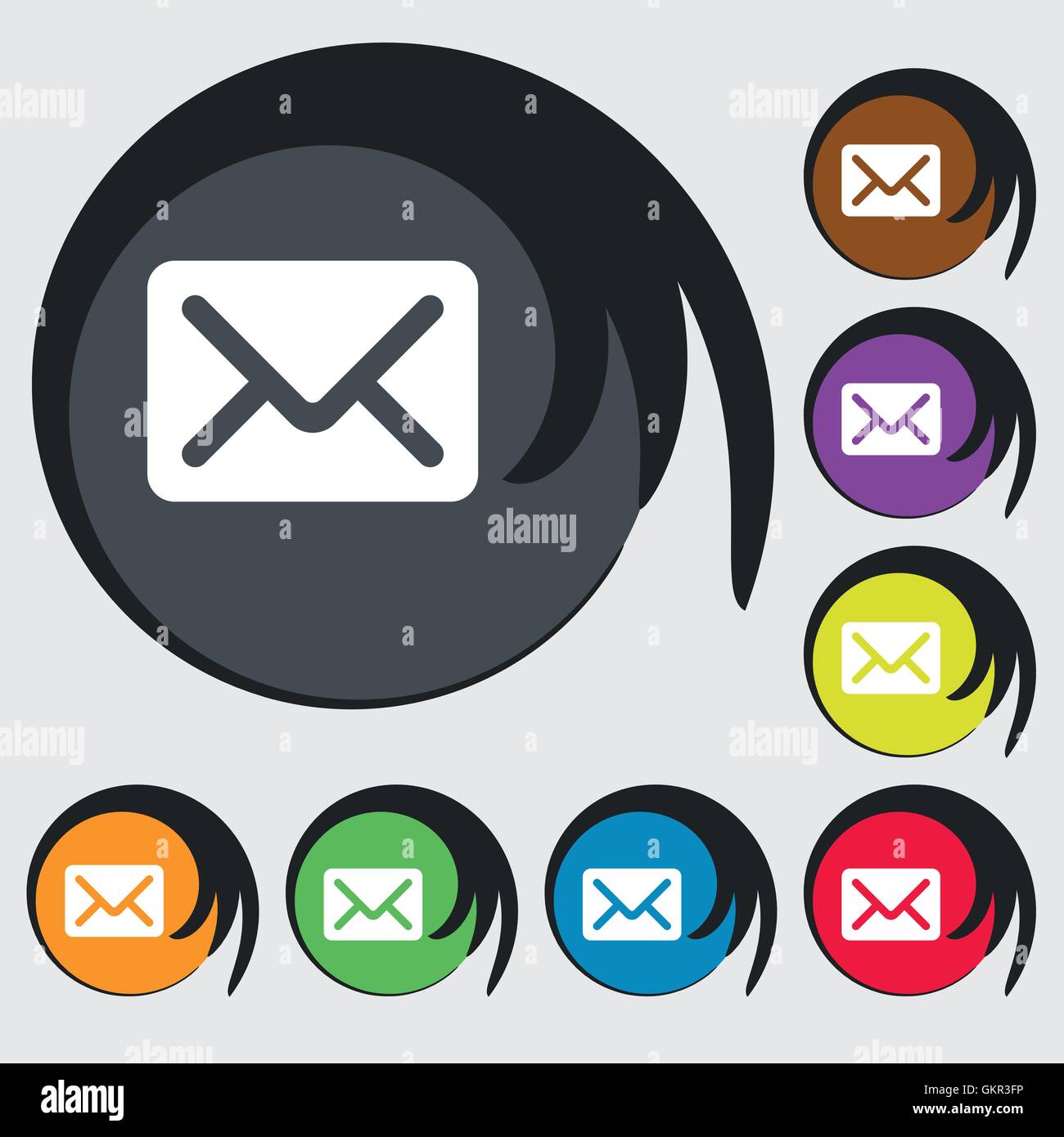 Mail, Busta lettera icona segno. Simbolo su otto pulsanti colorati. Vettore Illustrazione Vettoriale