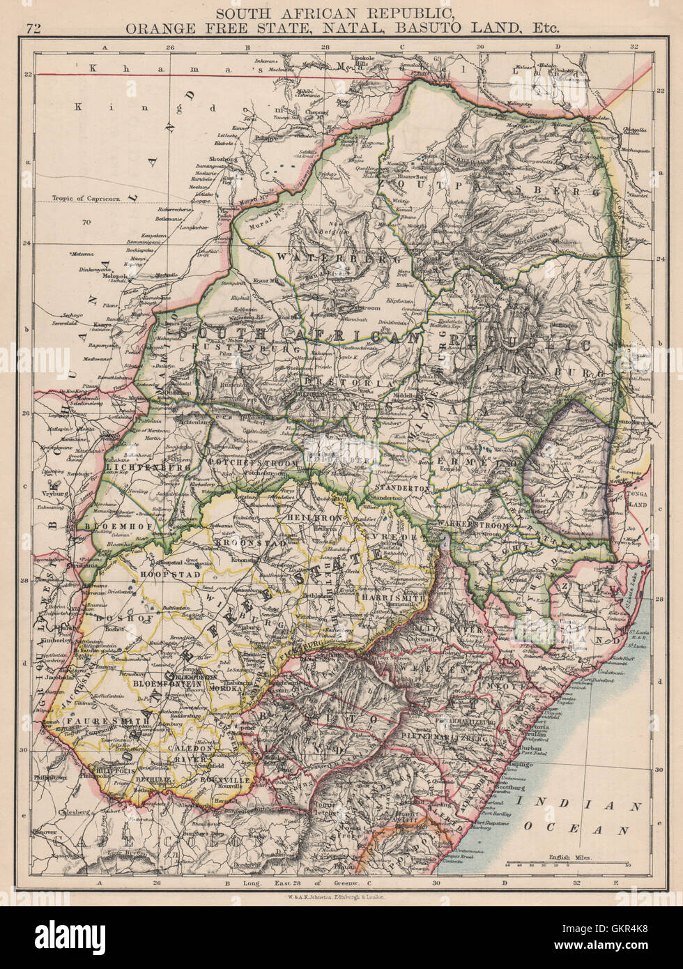 COLONIAL SUD AFRICA. Orange Free State Natal Basutoland Repubblica SA, 1895 Mappa Foto Stock