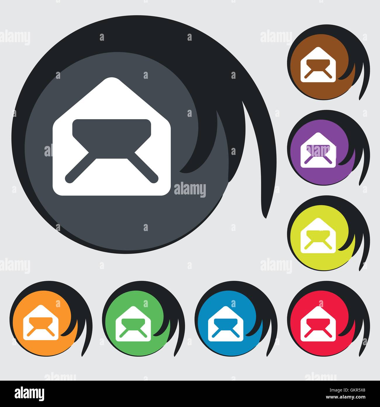 Mail, Busta lettera icona segno. Simbolo su otto pulsanti colorati. Vettore Illustrazione Vettoriale