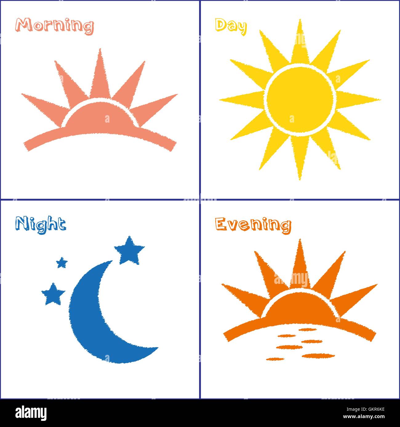 Giorno Mattina sera notte icona impostare Illustrazione Vettoriale