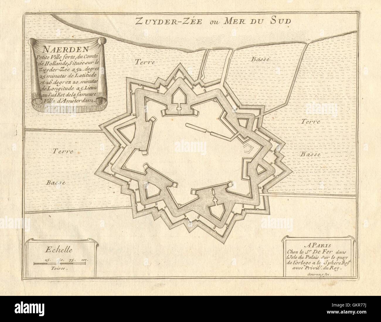 "Naerden'. Naarden. Fortifed town/city plan. Paesi Bassi. DE FER, 1705 mappa vecchia Foto Stock